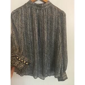 H&M Black and White Sheer Abstract Print Long Sleeve Mock Neck Top Size Large